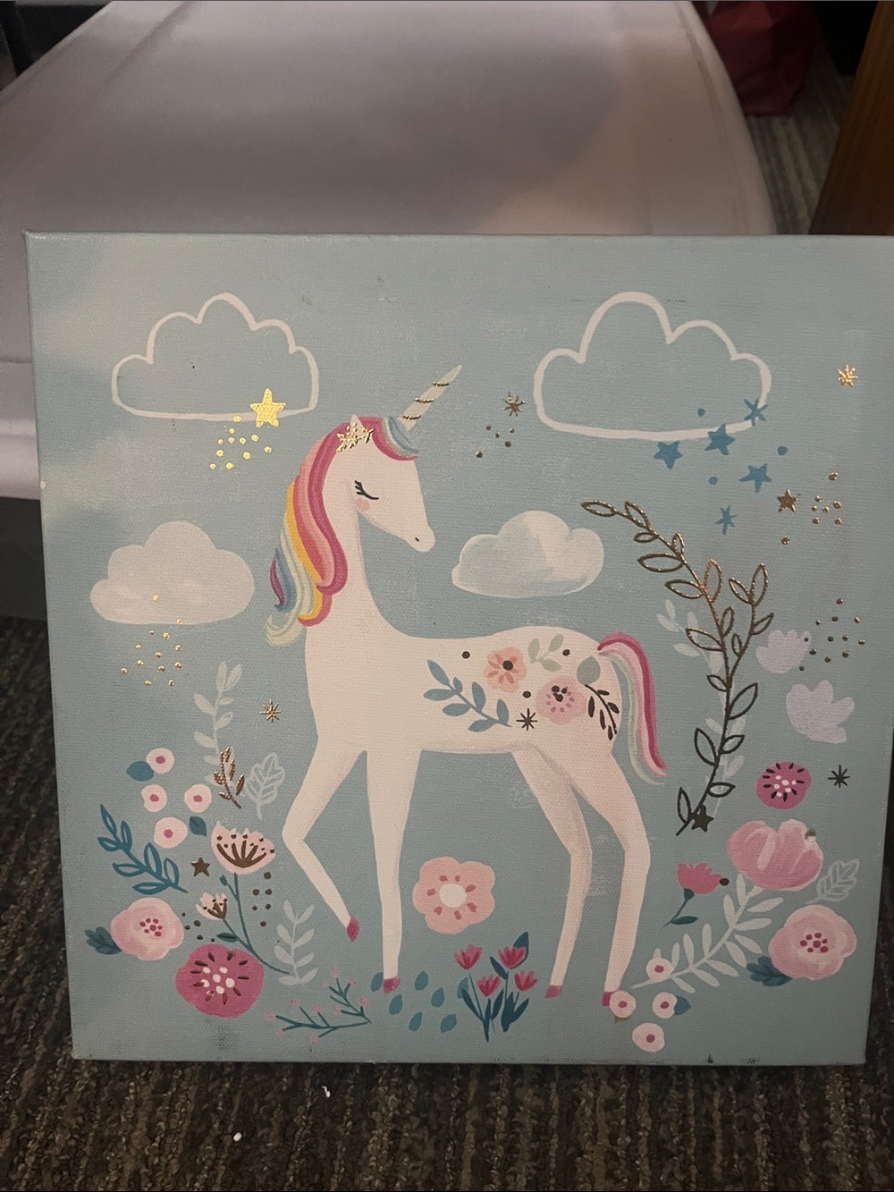 Pastel Unicorn Canvas Wall Art in Pink & Blue by Clementine Paper